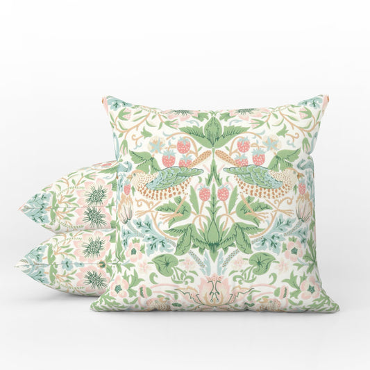 Strawberry Thief Outdoor Pillow William Morris Pink Cochineal