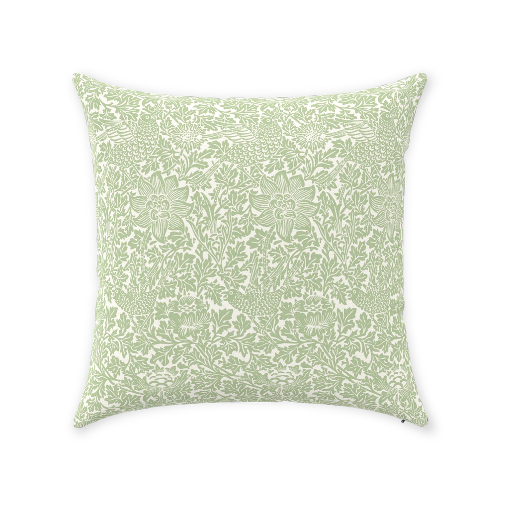 William Morris Cotton Pillows Sage Green Bird & Anemone