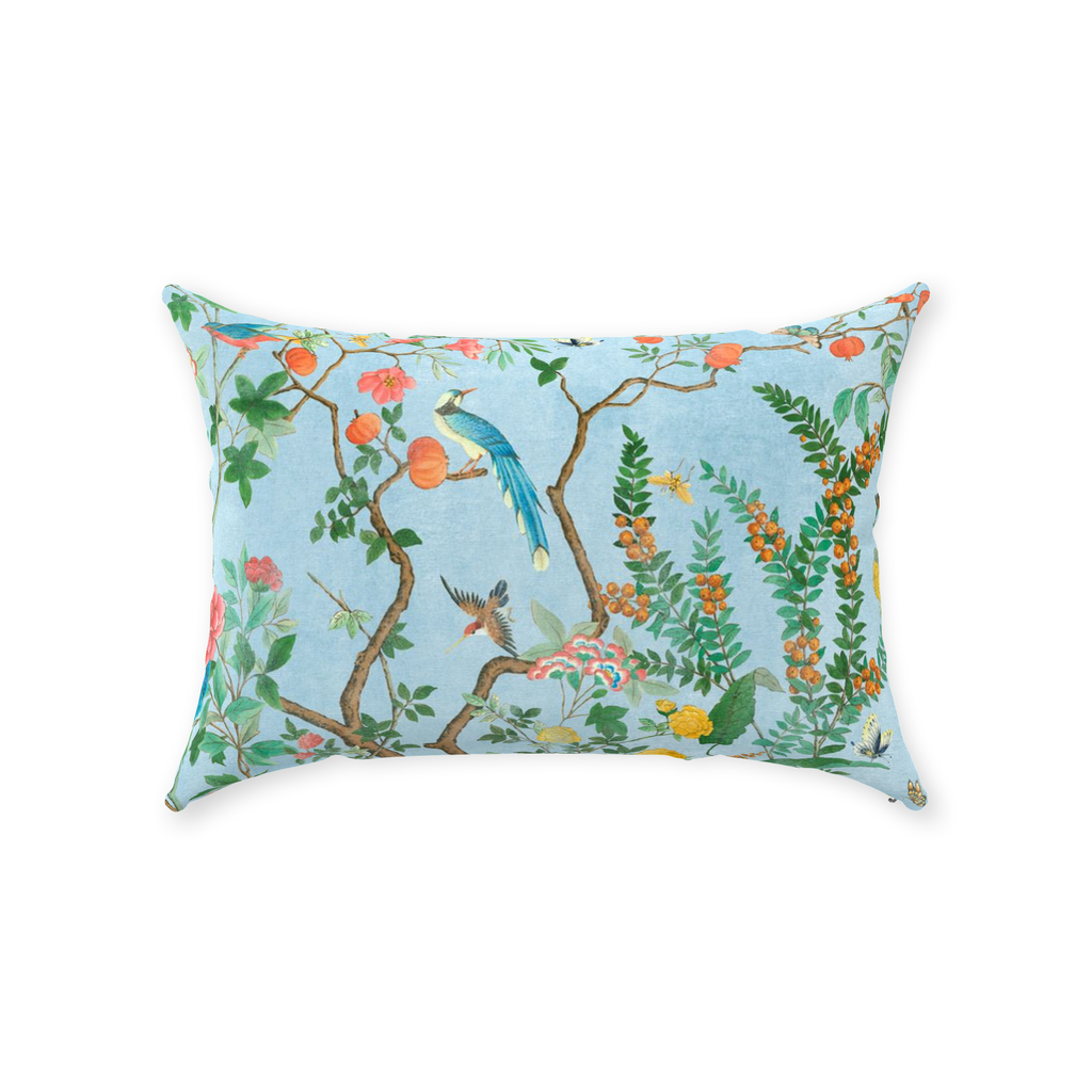 Livia II Cotton Throw Pillows Blue Chinoiserie Fresco Garden