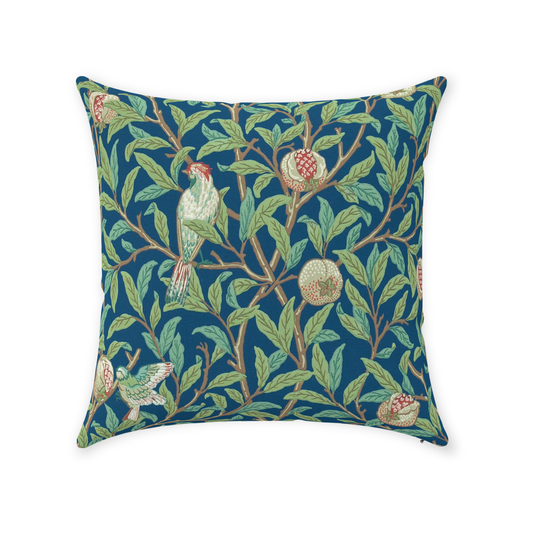 Bird & Pomegranate Cotton Throw Pillows William Morris Blue Green