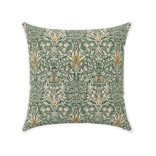 Snakeshead Cotton Throw Pillows William Morris Forest Thyme Green