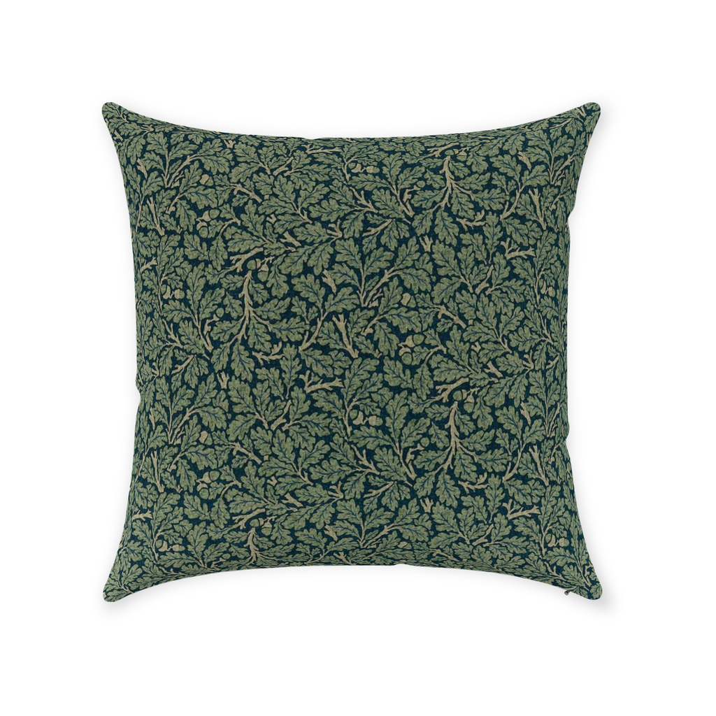 Oak Leaf Cotton Throw Pillows William Morris Dark Teal Slate Green