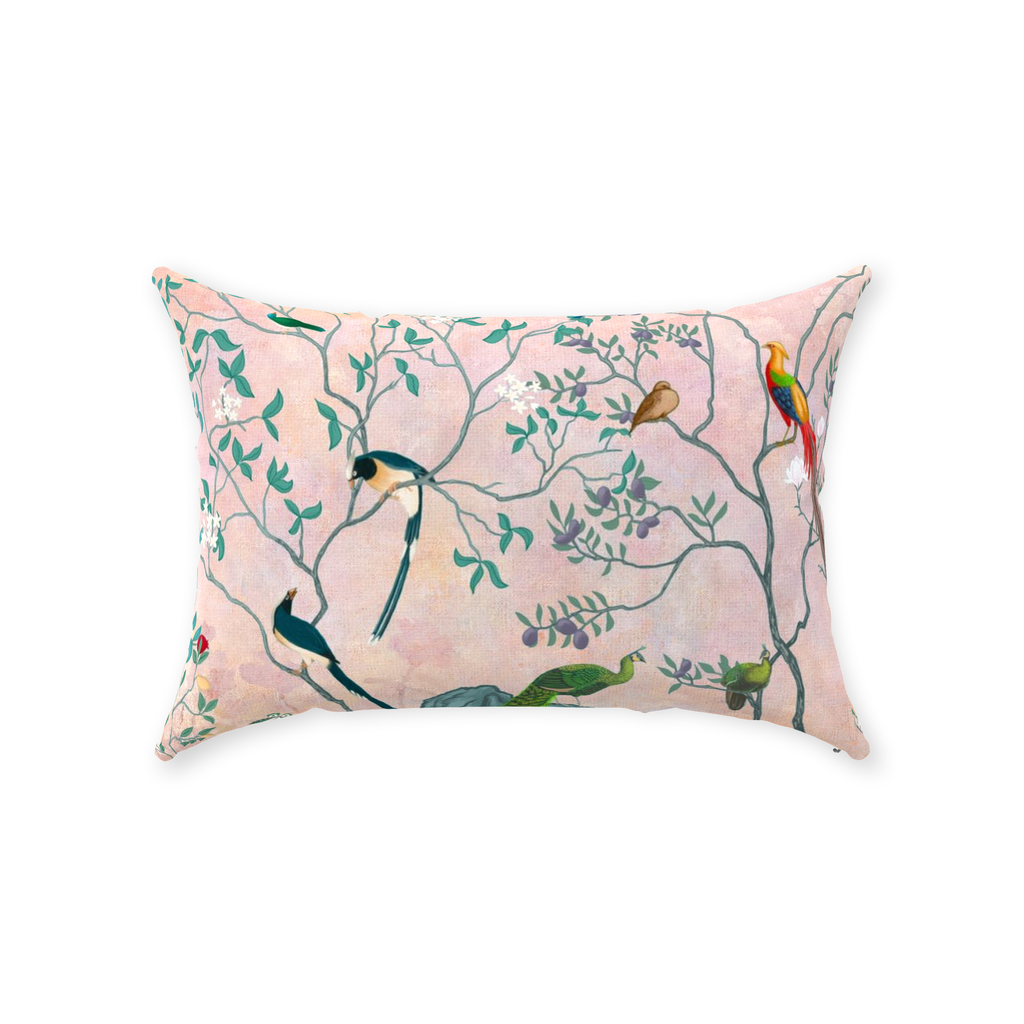 Chinoiserie Peacock Cotton Pillows Pink Blush