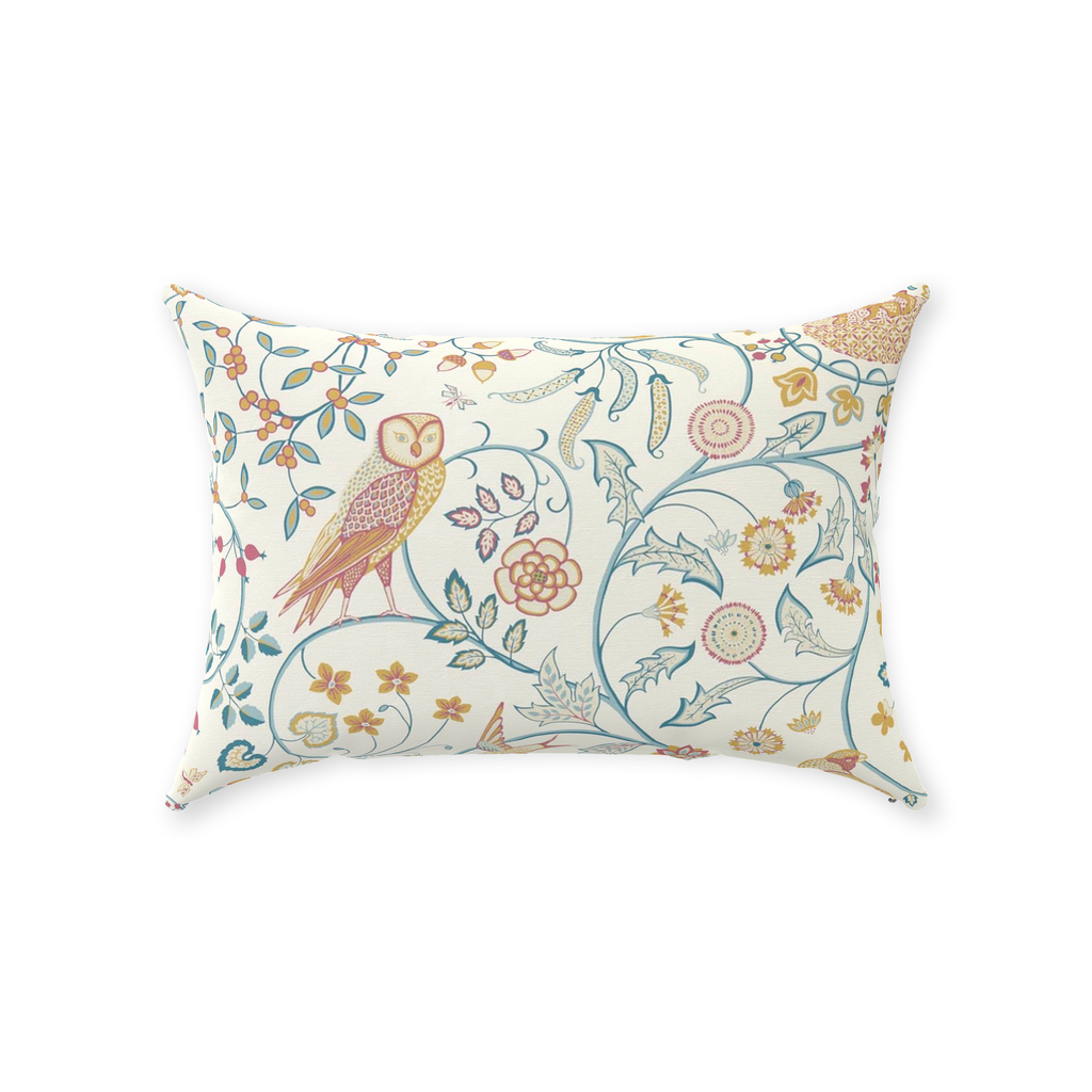 Newill Owl Cotton Throw Pillows William Morris Indigo Saffron