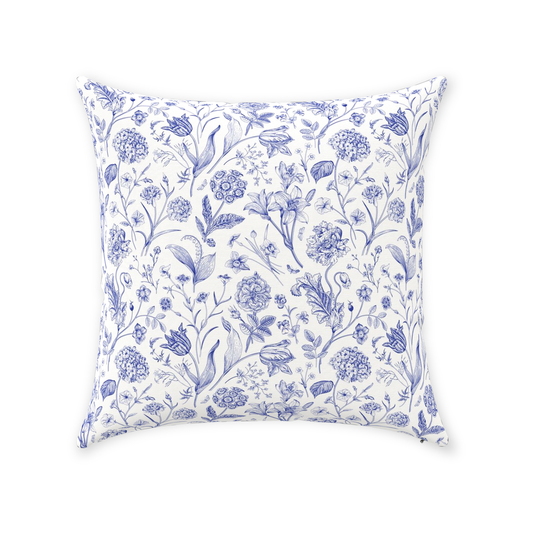 Wildflower Toile Cotton Pillows Blue White