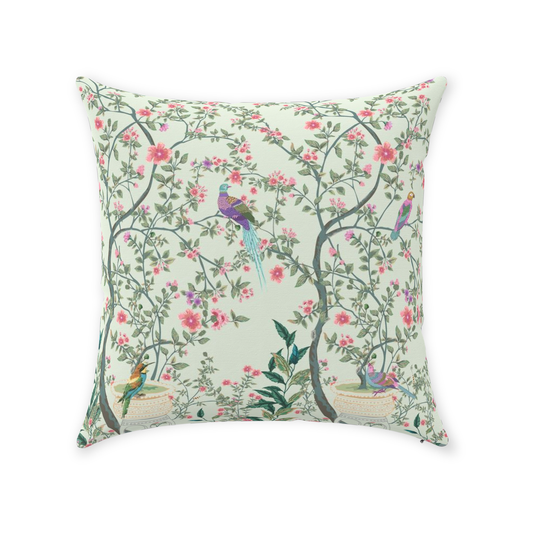 Chinoiserie Bird Garden Cotton Pillows Mint Green