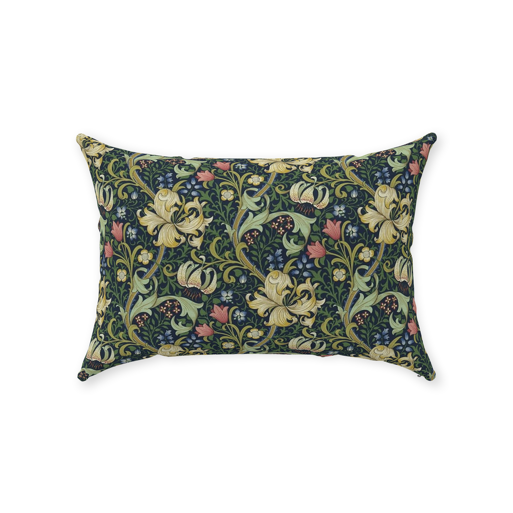 Golden Lily Cotton Throw Pillows William Morris Midnight Green
