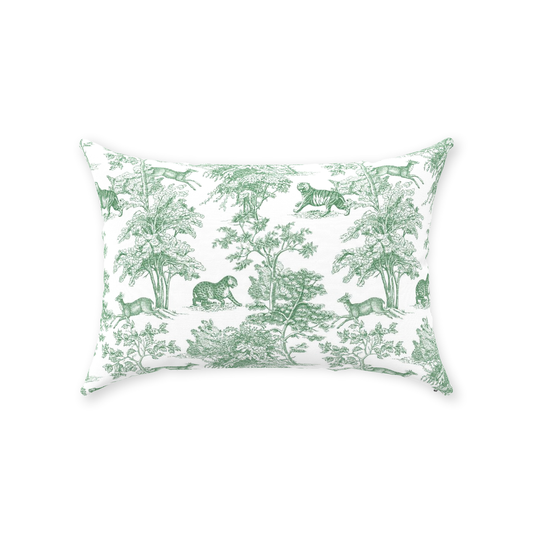 Toile de Jouy Cotton Throw Pillows Tropical Tiger Forest Green