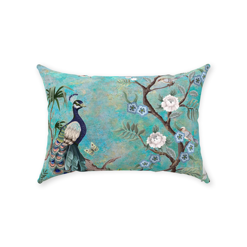 Chinoiserie Cotton Pillows Aqua Turquoise Peacock