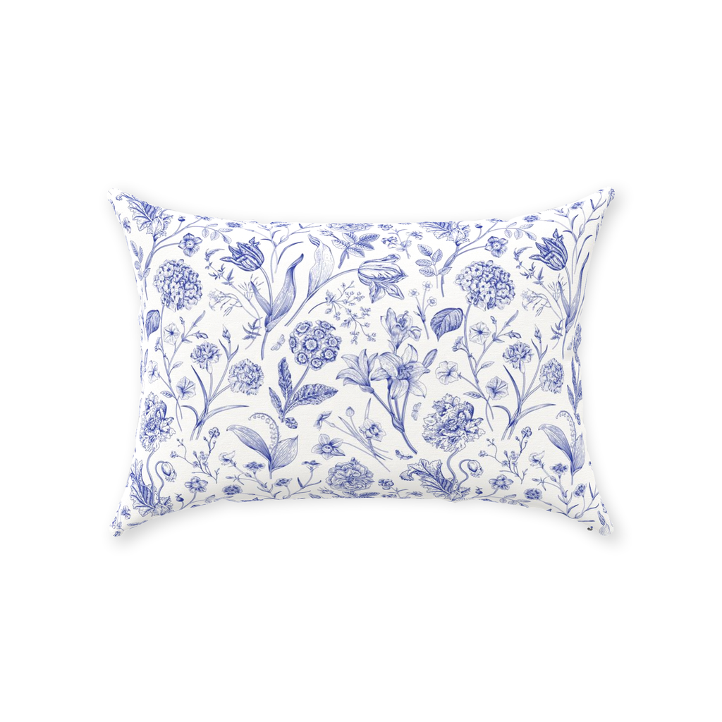 Wildflower Toile Cotton Pillows Blue White
