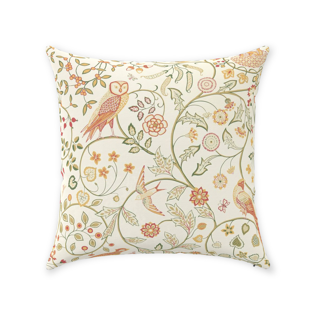 Newill Owl Cotton Throw Pillows William Morris Ivory Sage – Tarragonia