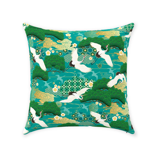Japanese Cotton Pillows Turquoise Herons