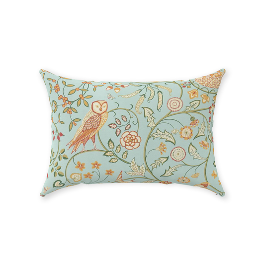Newill Owl Cotton Throw Pillows William Morris Blue Peppermint Russet