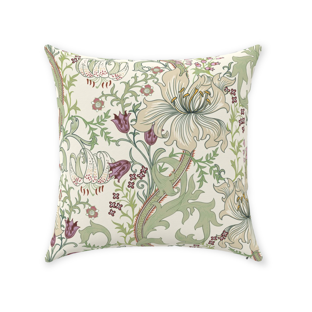 William Morris Cotton Pillows Enchanted Golden Lily Dusty Plum