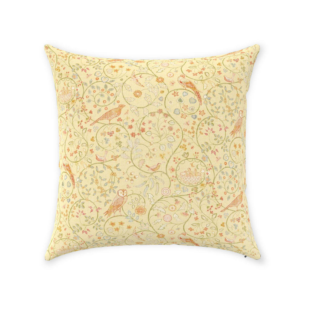 Newill Owl Cotton Throw Pillows William Morris Lemon Yellow – Tarragonia