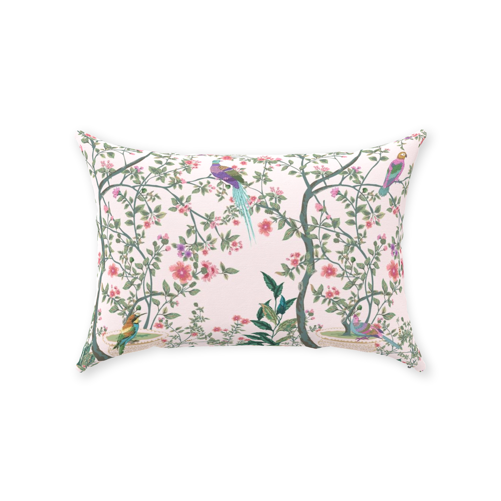 Chinoiserie Cotton Pillows Blush Pink Floral Garden