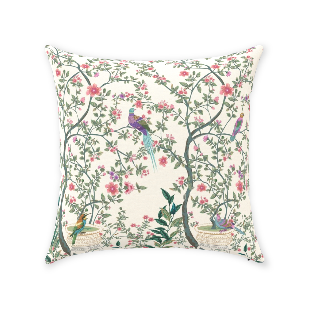 Chinoiserie Cotton Pillows Lemon Cream Garden