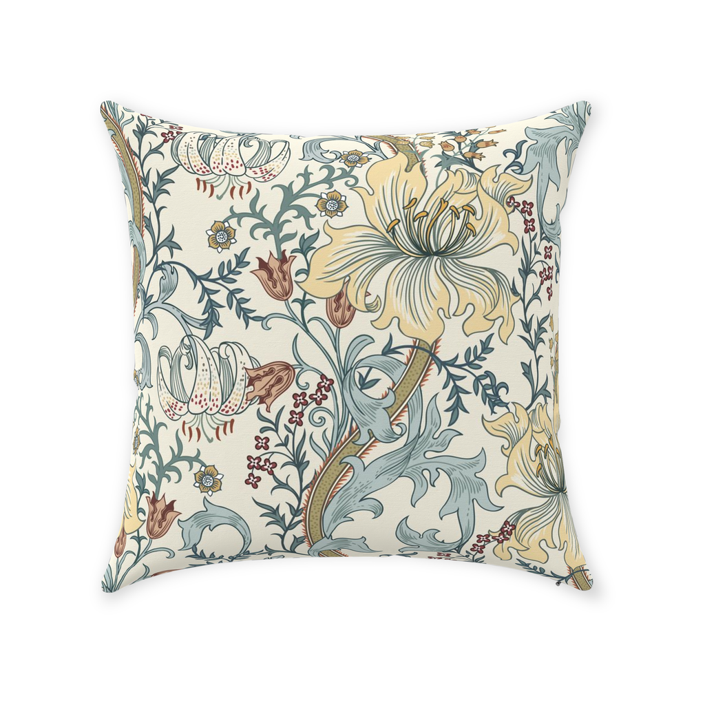 William Morris Cotton Pillows Enchanted Golden Lily Blue – Tarragonia