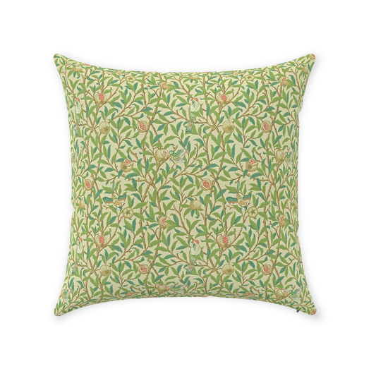 Bird and Pomegranate Cotton Throw Pillows William Morris Green Parchment