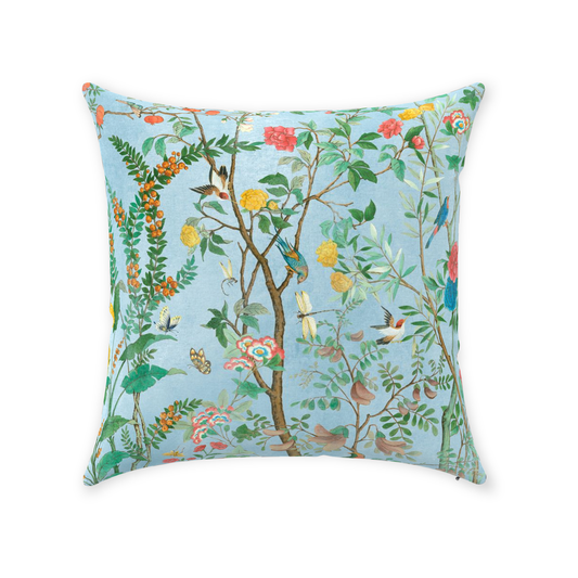 Livia Cotton Throw Pillows Blue Chinoiserie Fresco Garden