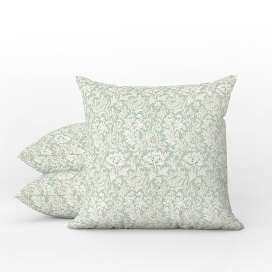 Chrysanthemum Outdoor Pillow William Morris Sage Green Toile