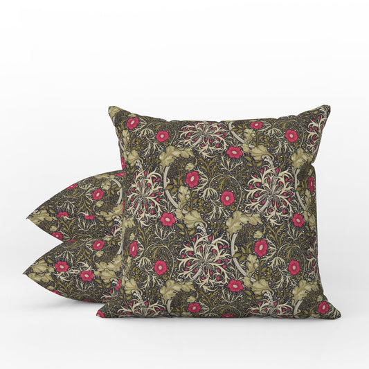 Seaweed Outdoor Pillow William Morris Ebony Poppy