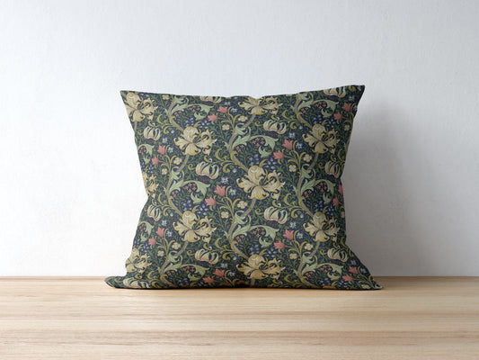 Golden Lily Cotton Throw Pillows William Morris Midnight Green