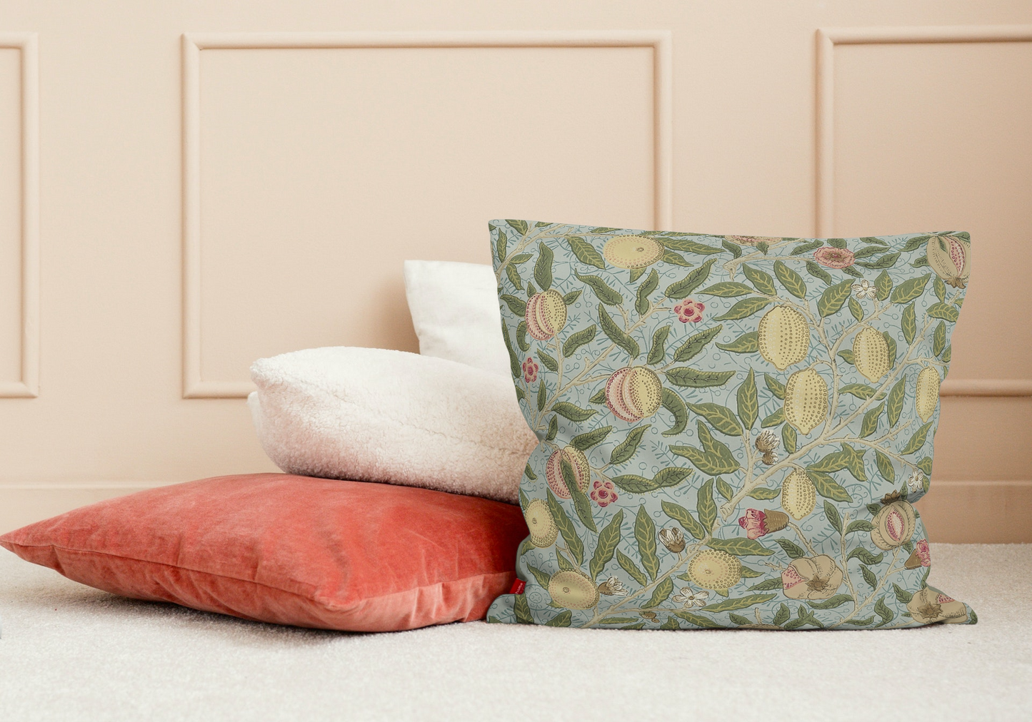 Pomegranate Fruit Outdoor Pillows William Morris Blue Slate Thyme