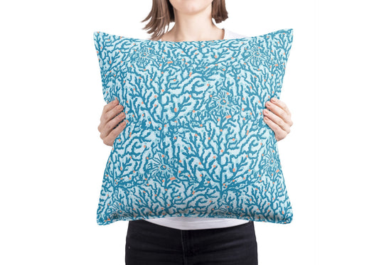 Azure Coral Outdoor Pillows Turquoise