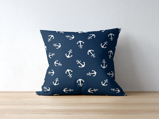 Anchors Away Outdoor Pillows Navy Blue & White