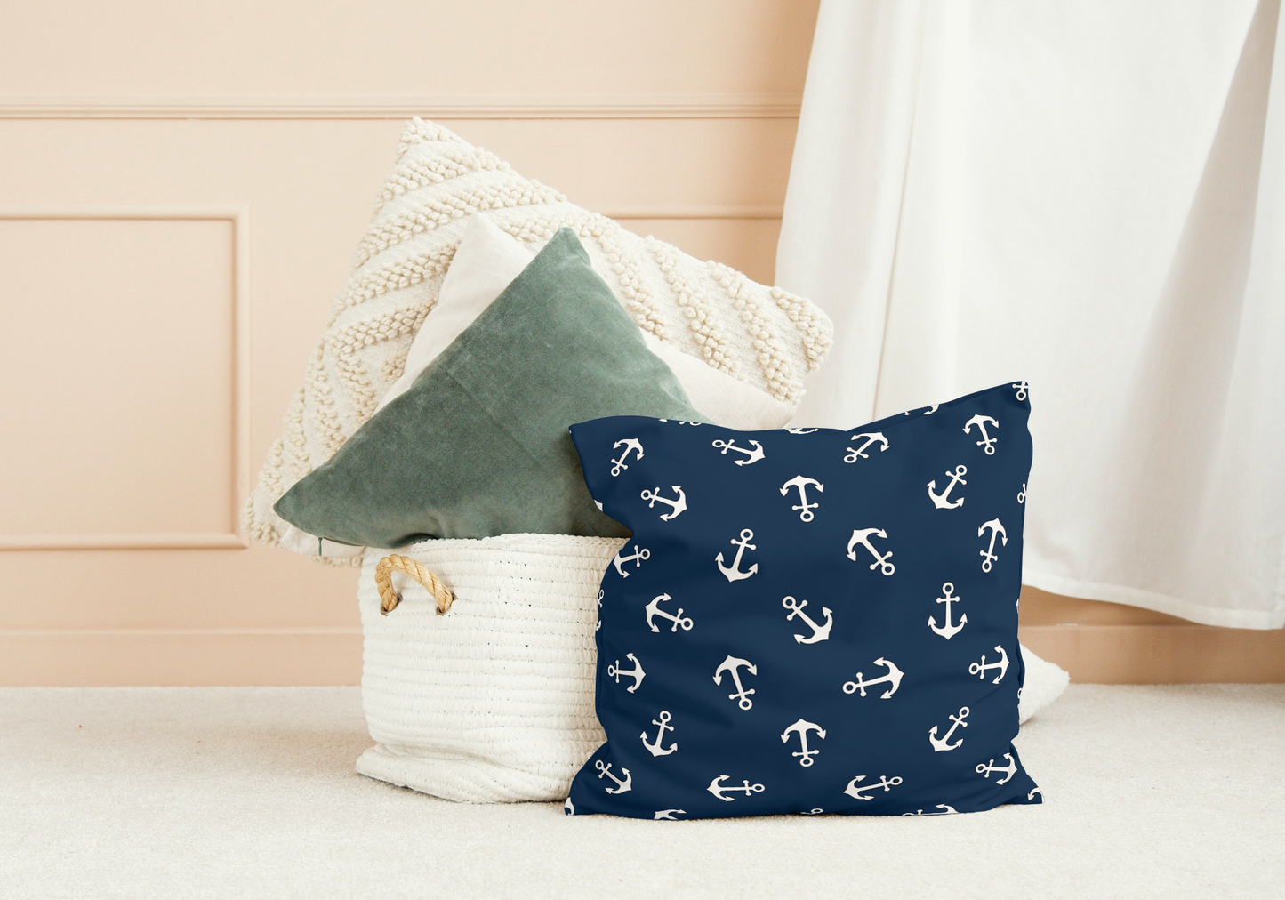 Anchors Away Outdoor Pillows Navy Blue & White