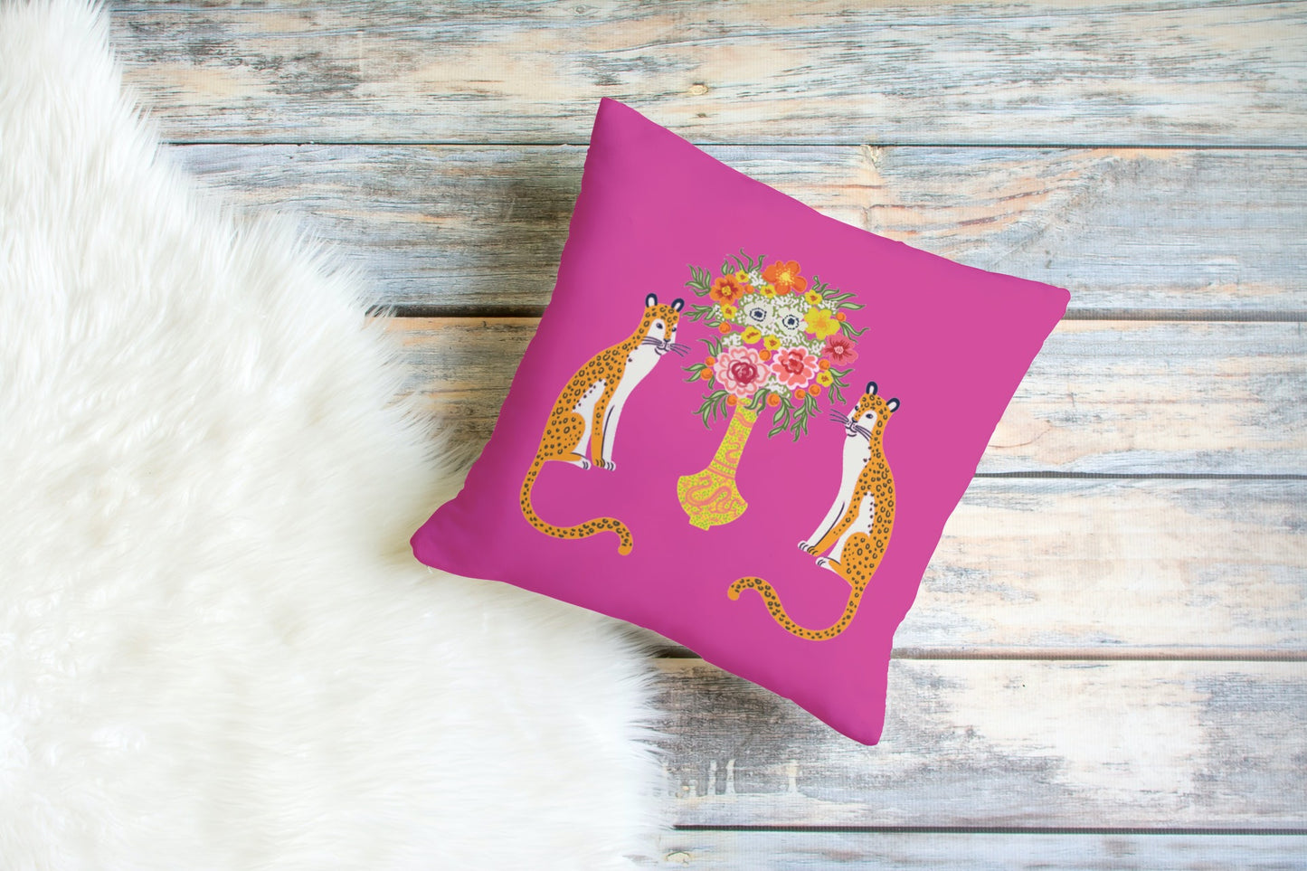 Asiatic Outdoor Pillows Chinoiserie Hot Pink Chinese Cheetah