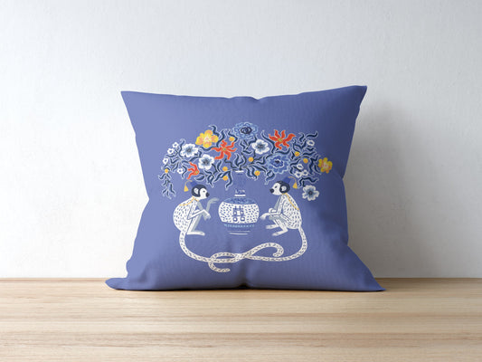 Batur Outdoor Pillows Blue Chinoiserie Monkey Floral