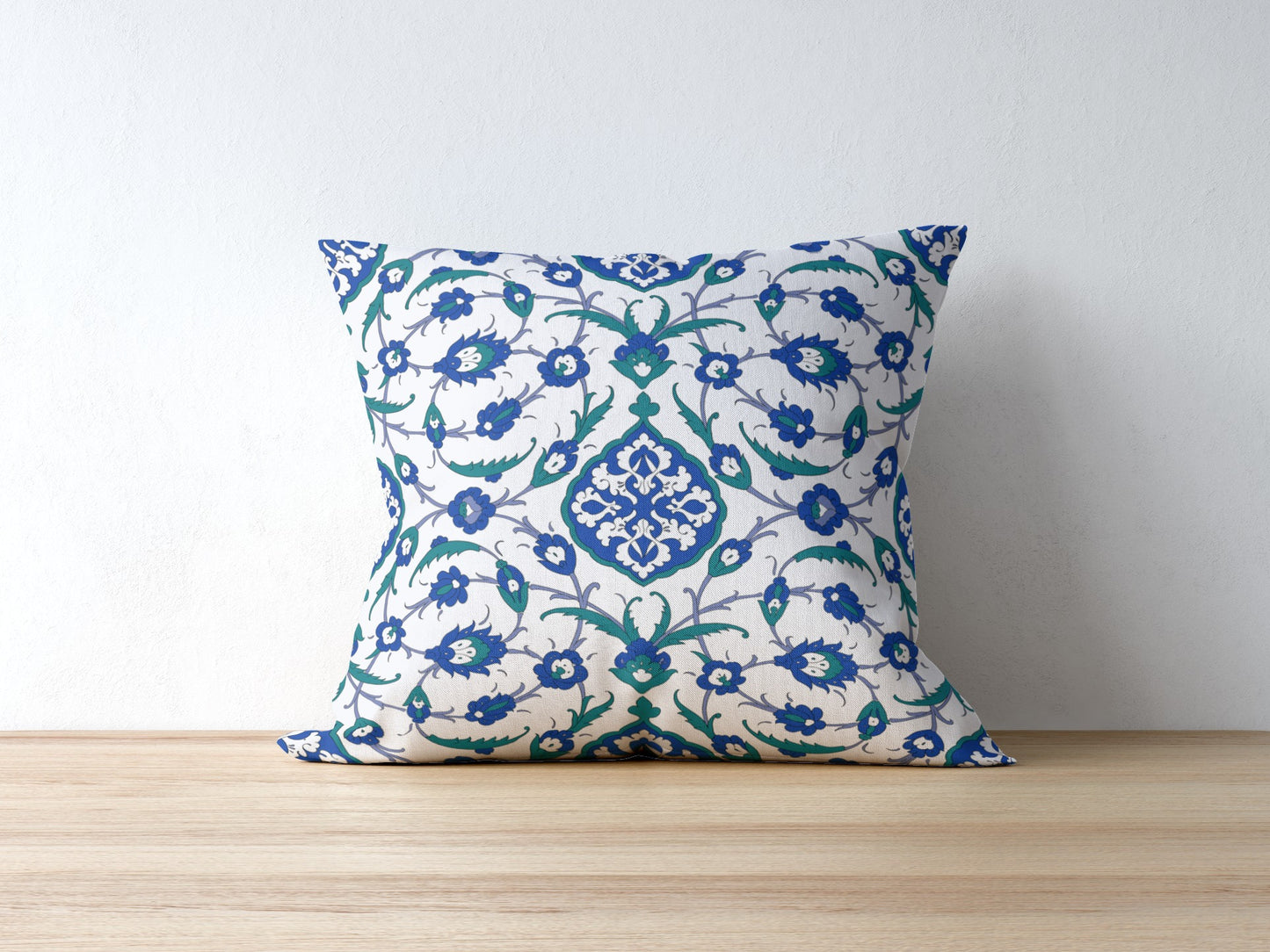 Sofia Ottoman Outdoor Pillows Cobalt Blue Green & White
