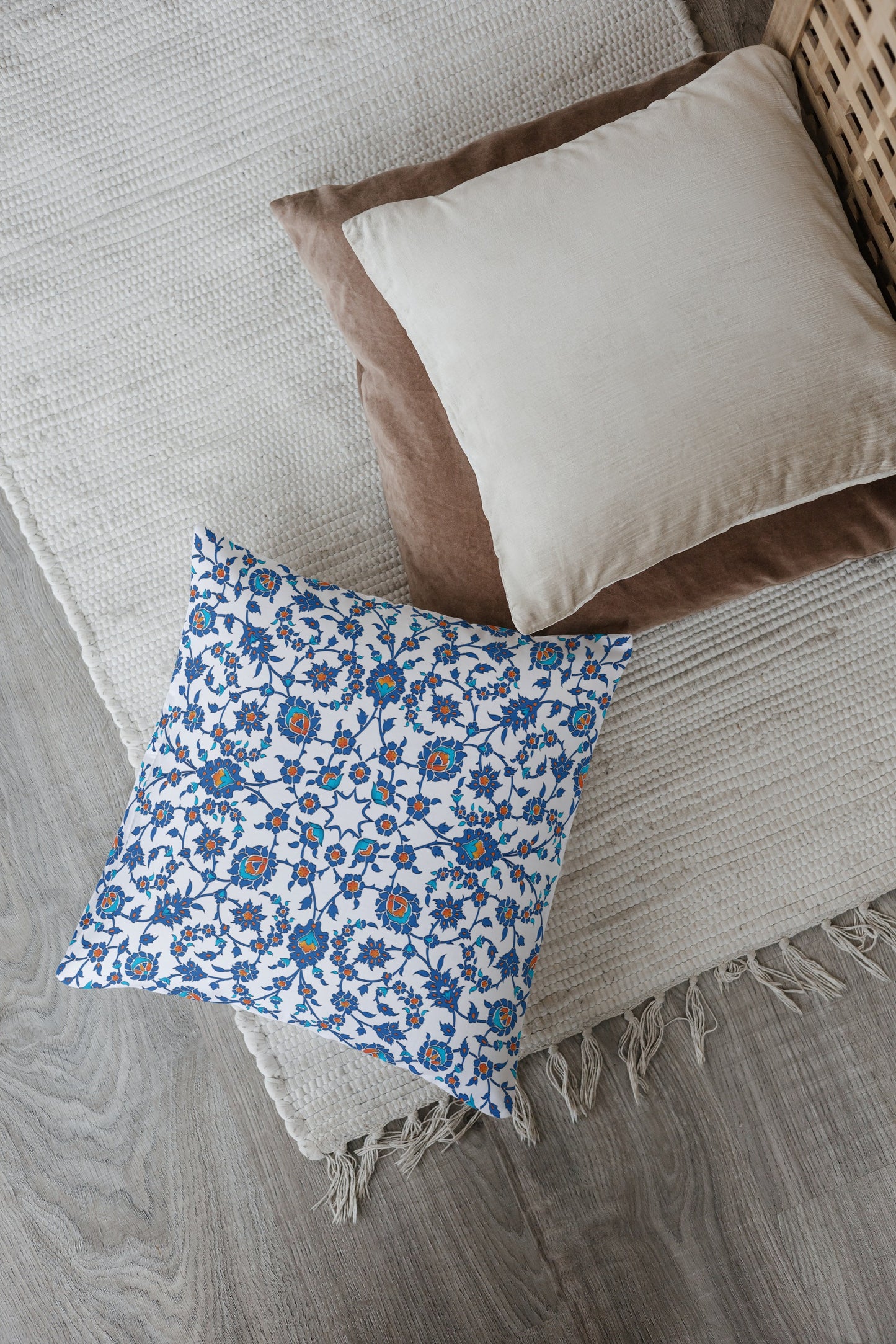 Izmir Ottoman Outdoor Pillows Cobalt Blue Red & White