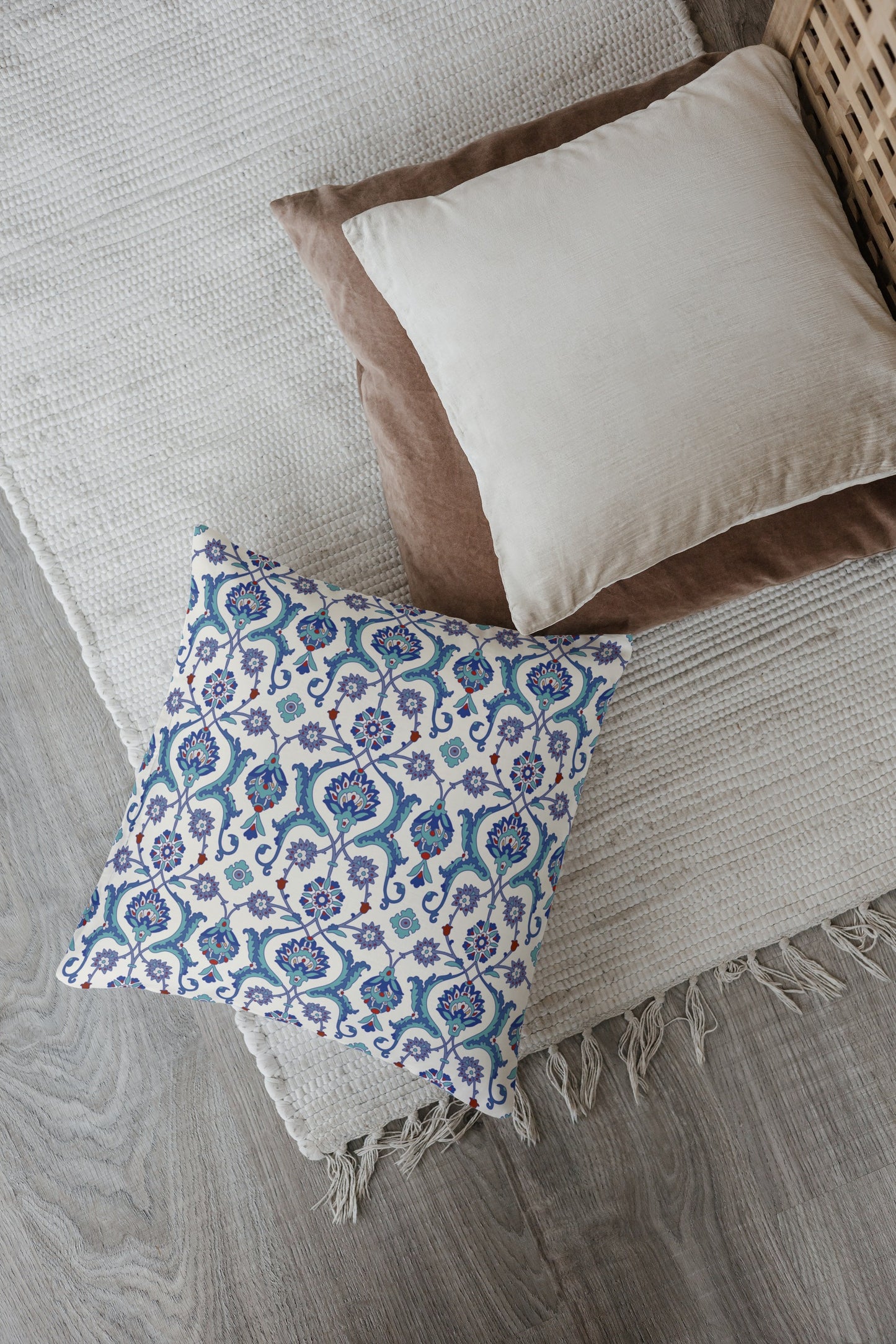 Antalya Ottoman Outdoor Pillows Violet Blue Red & Ivory