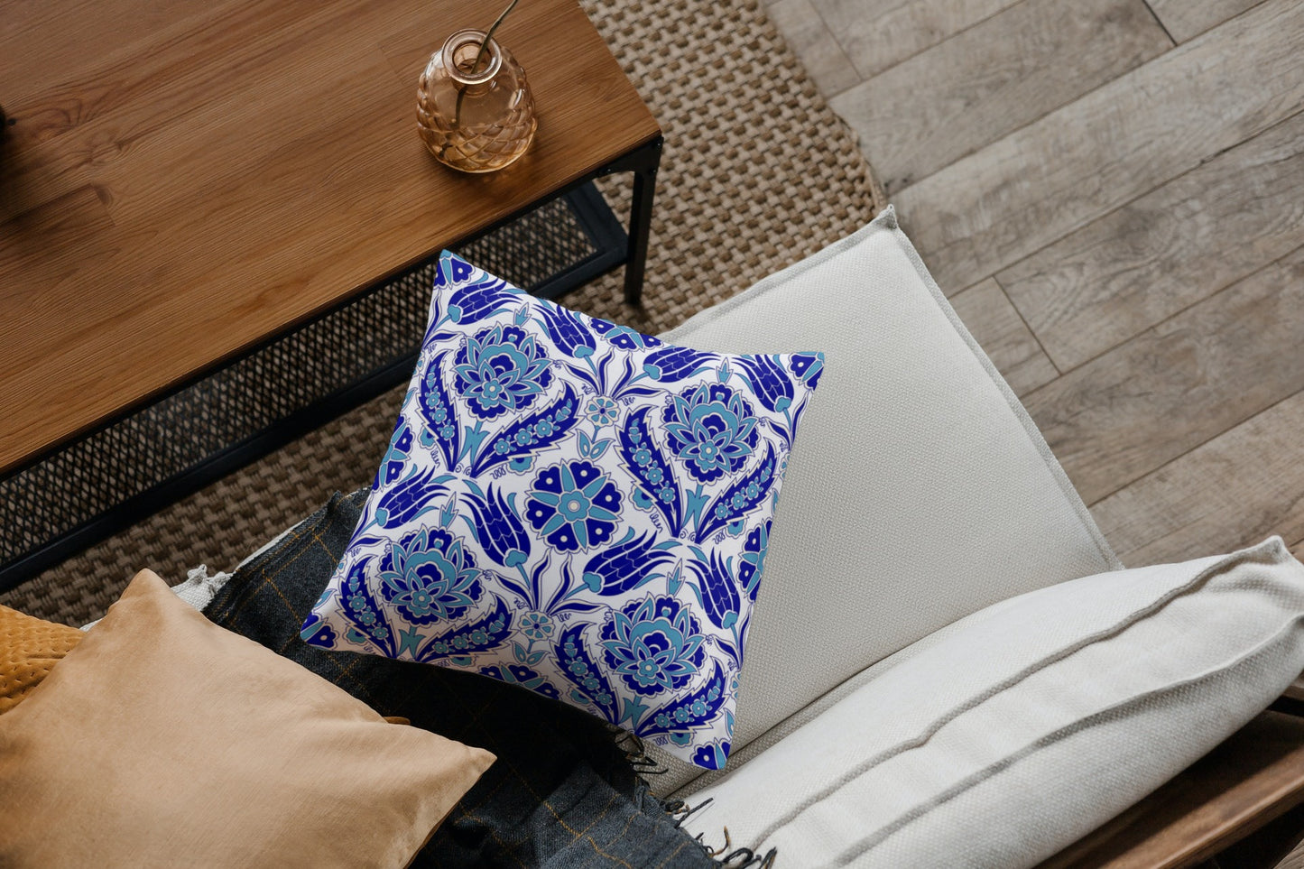 Azra Ottoman Outdoor Pillows Blue & White