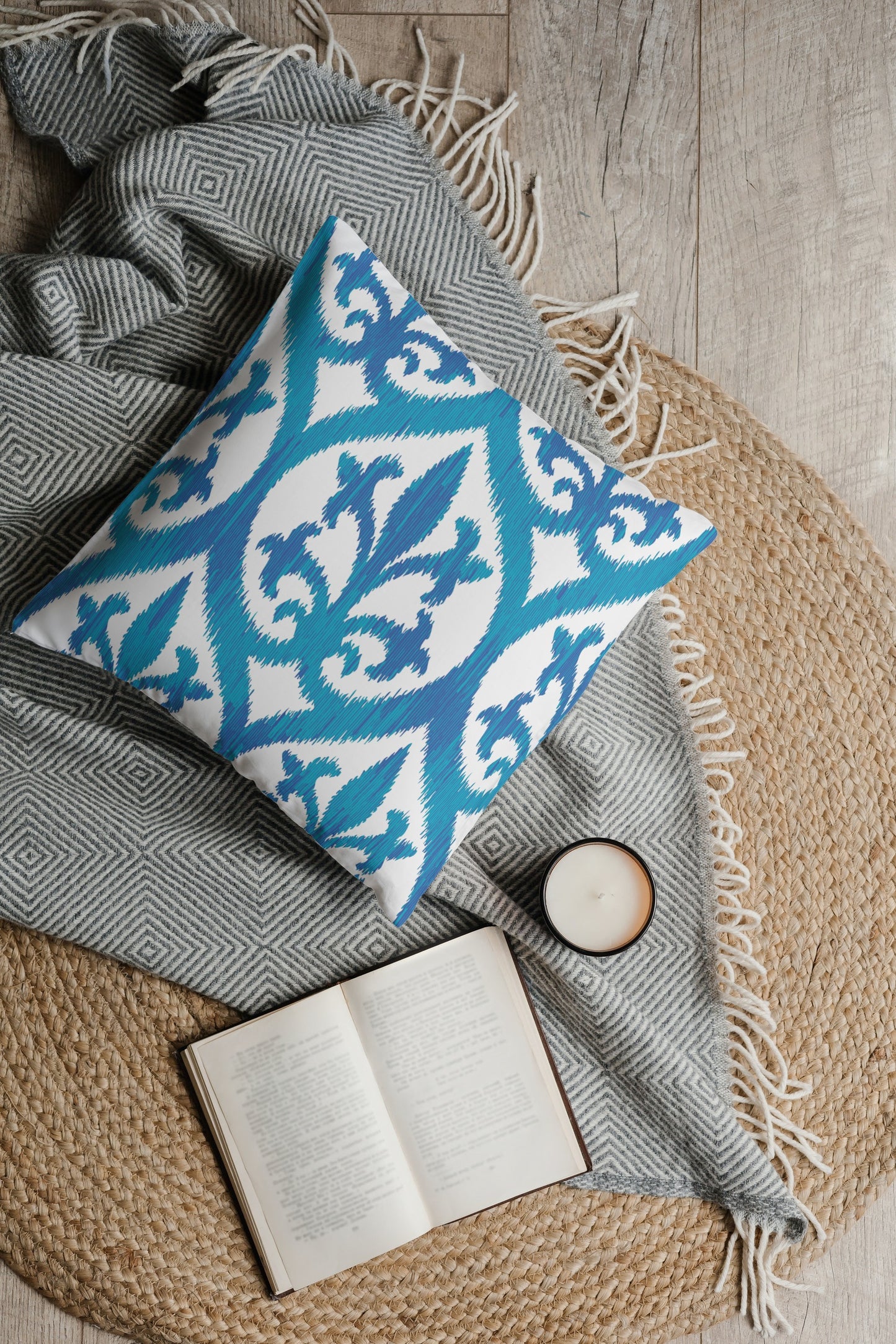Ikat Outdoor Pillows Ocean Blue & White