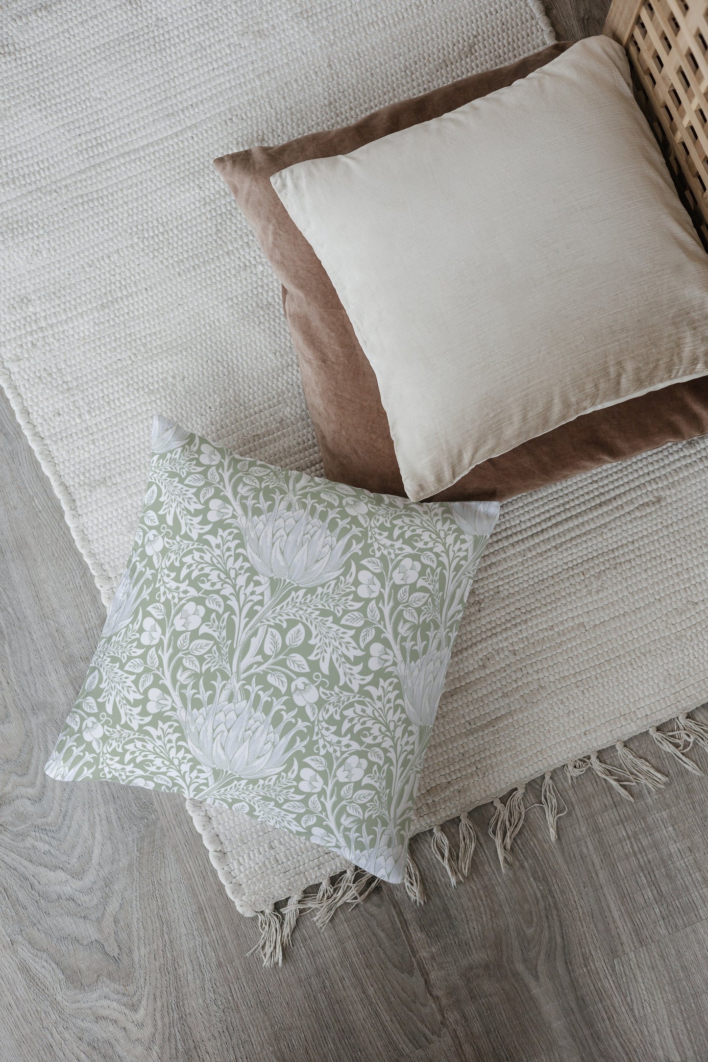 Provence Outdoor Pillows William Morris Sage Green Artichoke