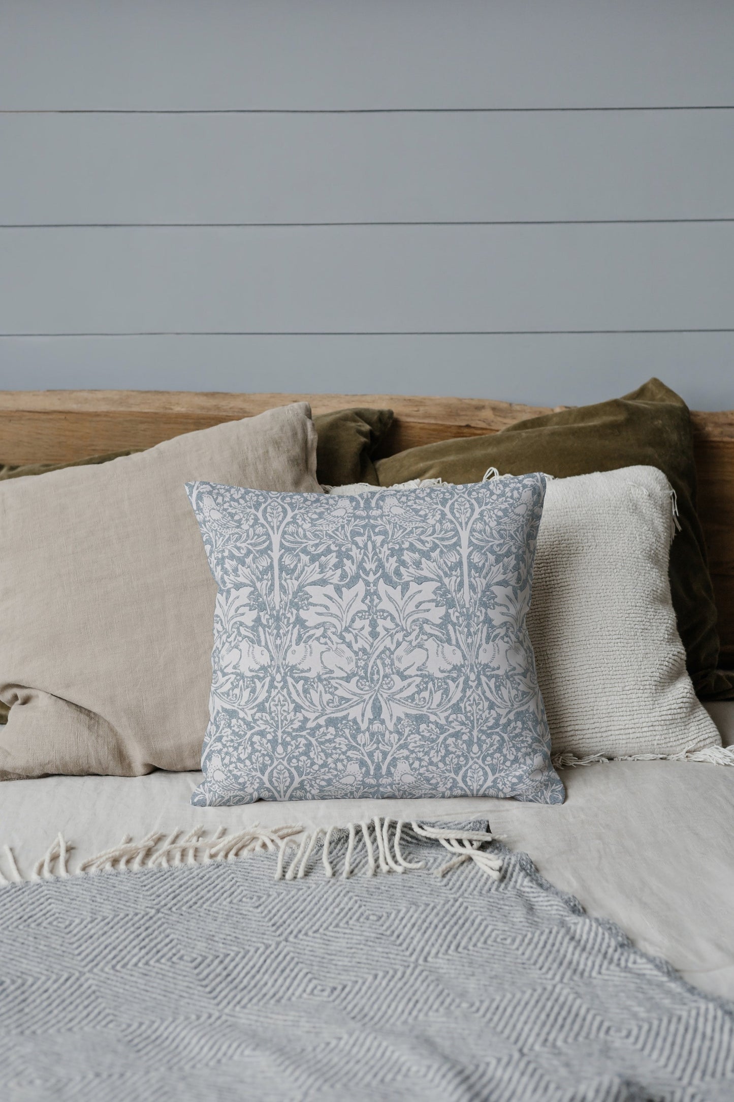 Brer Rabbit Outdoor Pillow William Morris Blue Grey