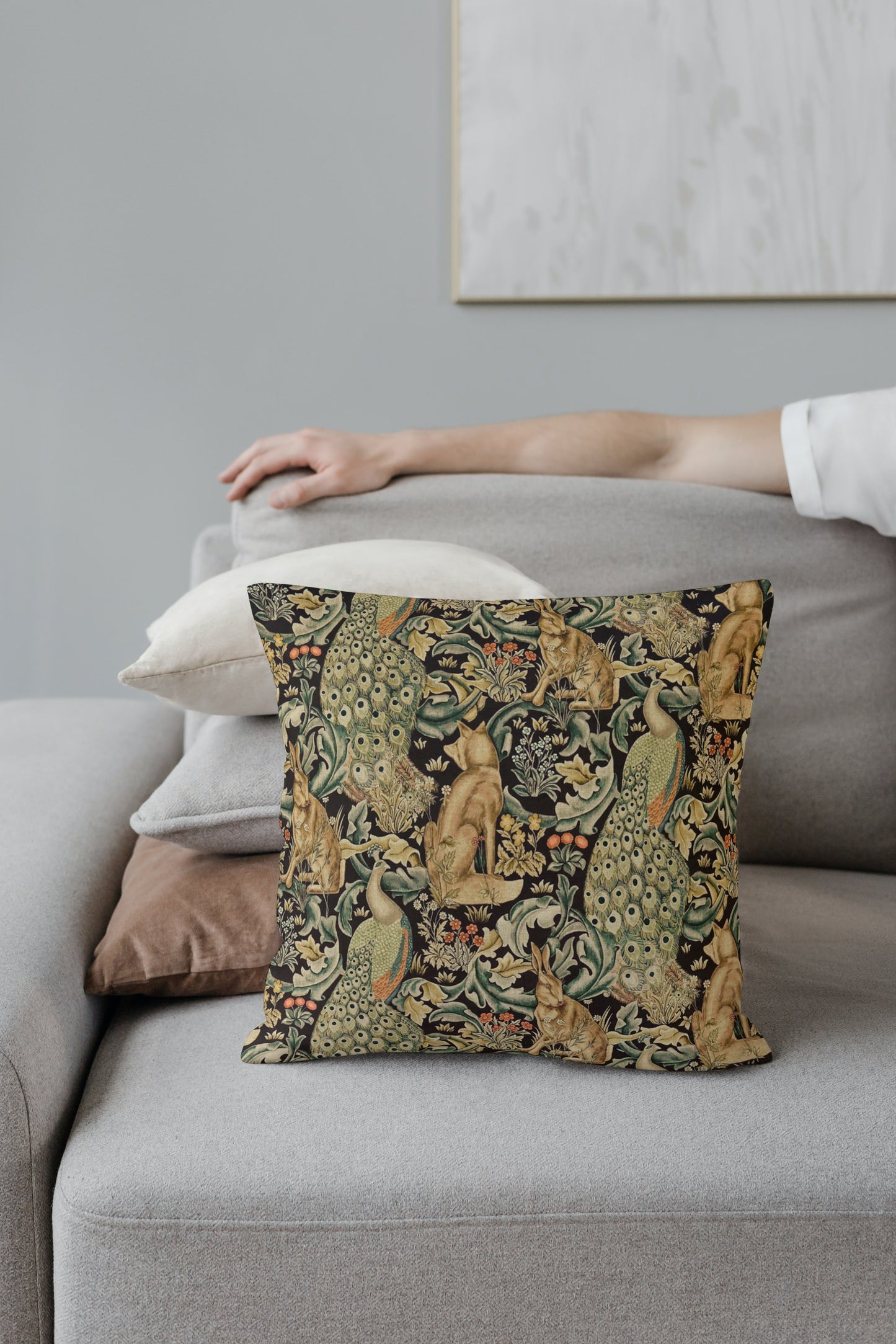 Forest Outdoor Pillow William Morris Charcoal Black