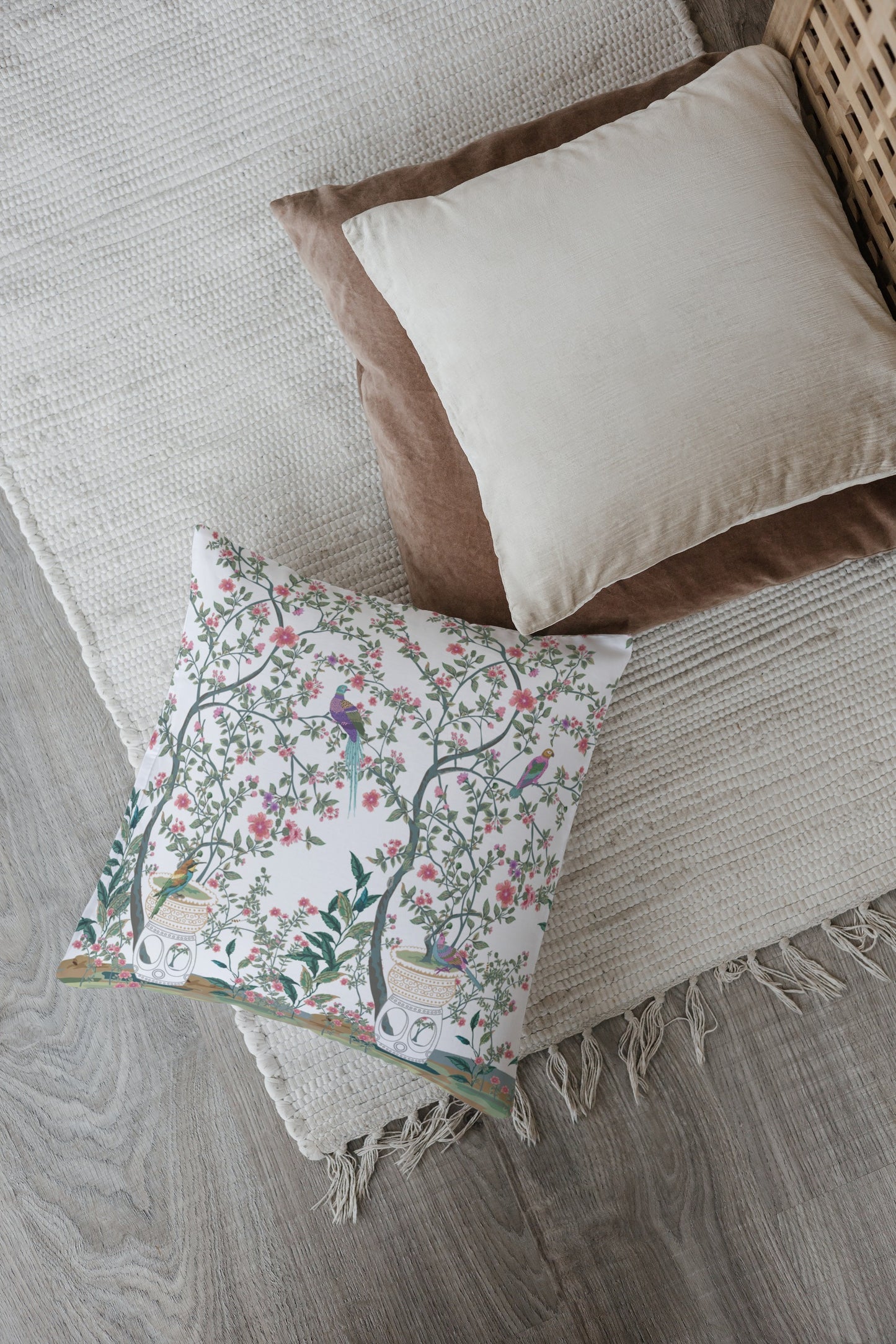 Chinoiserie Outdoor Pillows Pink & White