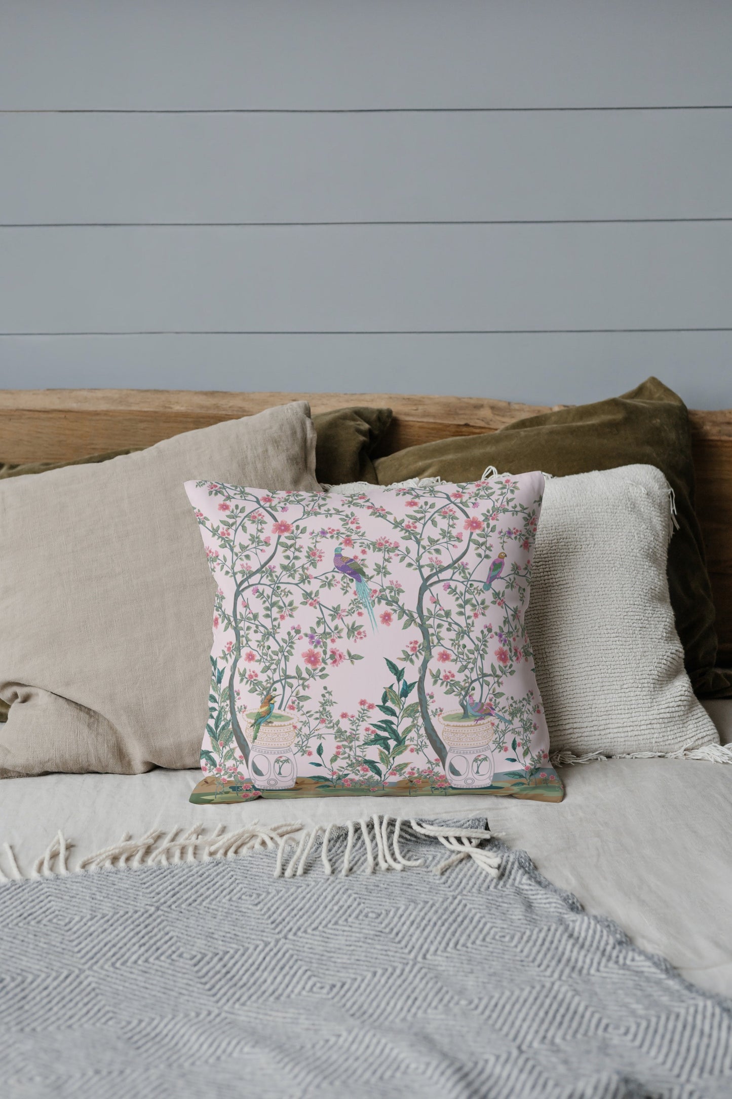 Chinoiserie Outdoor Pillows Pink Fresco Garden
