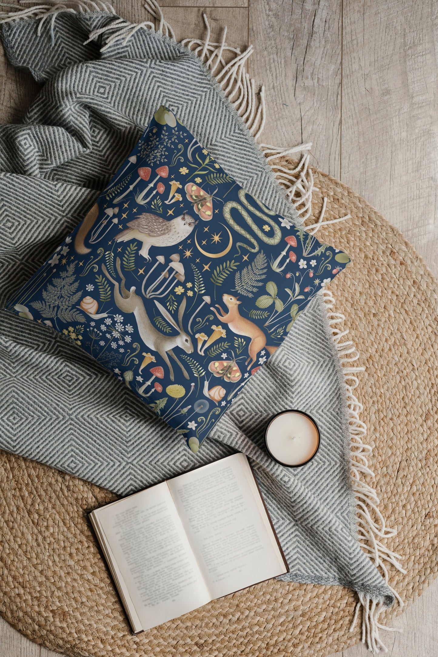Enchanted Forest Outdoor Pillows Navy Blue