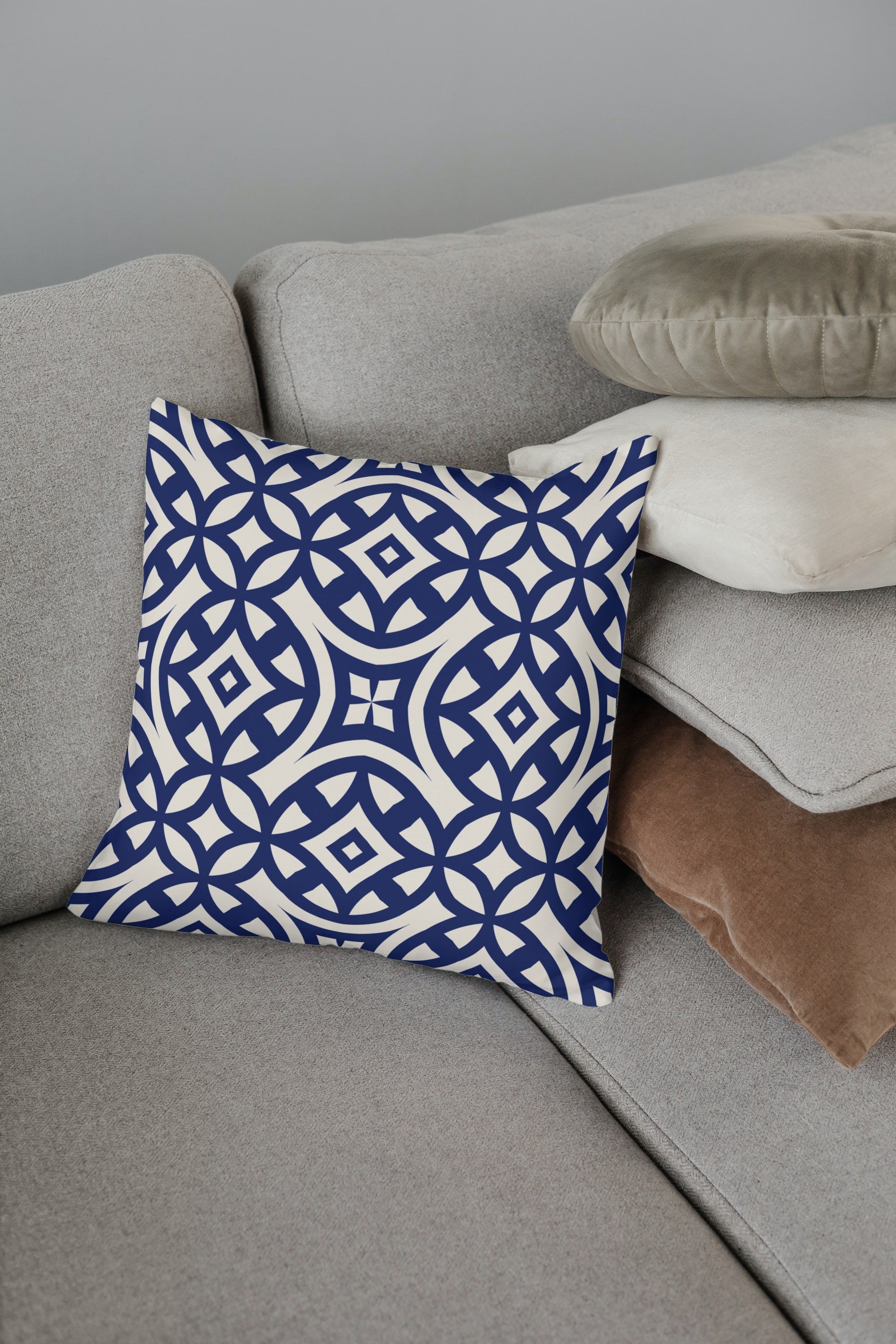 Geometric Outdoor Pillows Navy Blue Cream Tarragonia