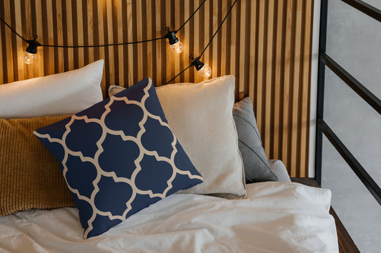 Quatrefoil Outdoor Pillows Navy Blue & Ecru