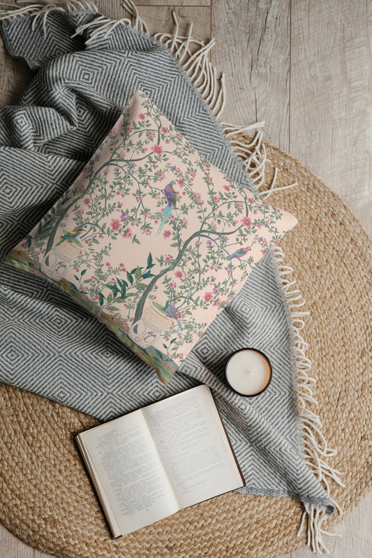 Chinoiserie Cotton Pillows Peach Blush Garden