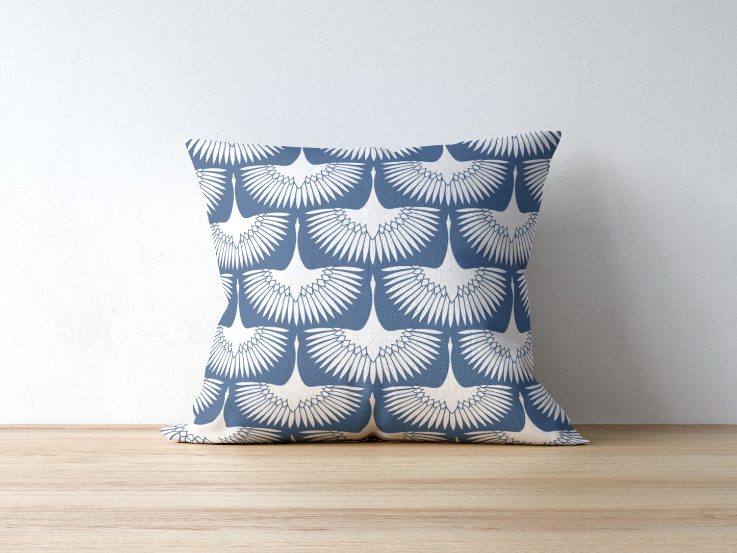 Japanese Crane Cotton Pillows Blue & White