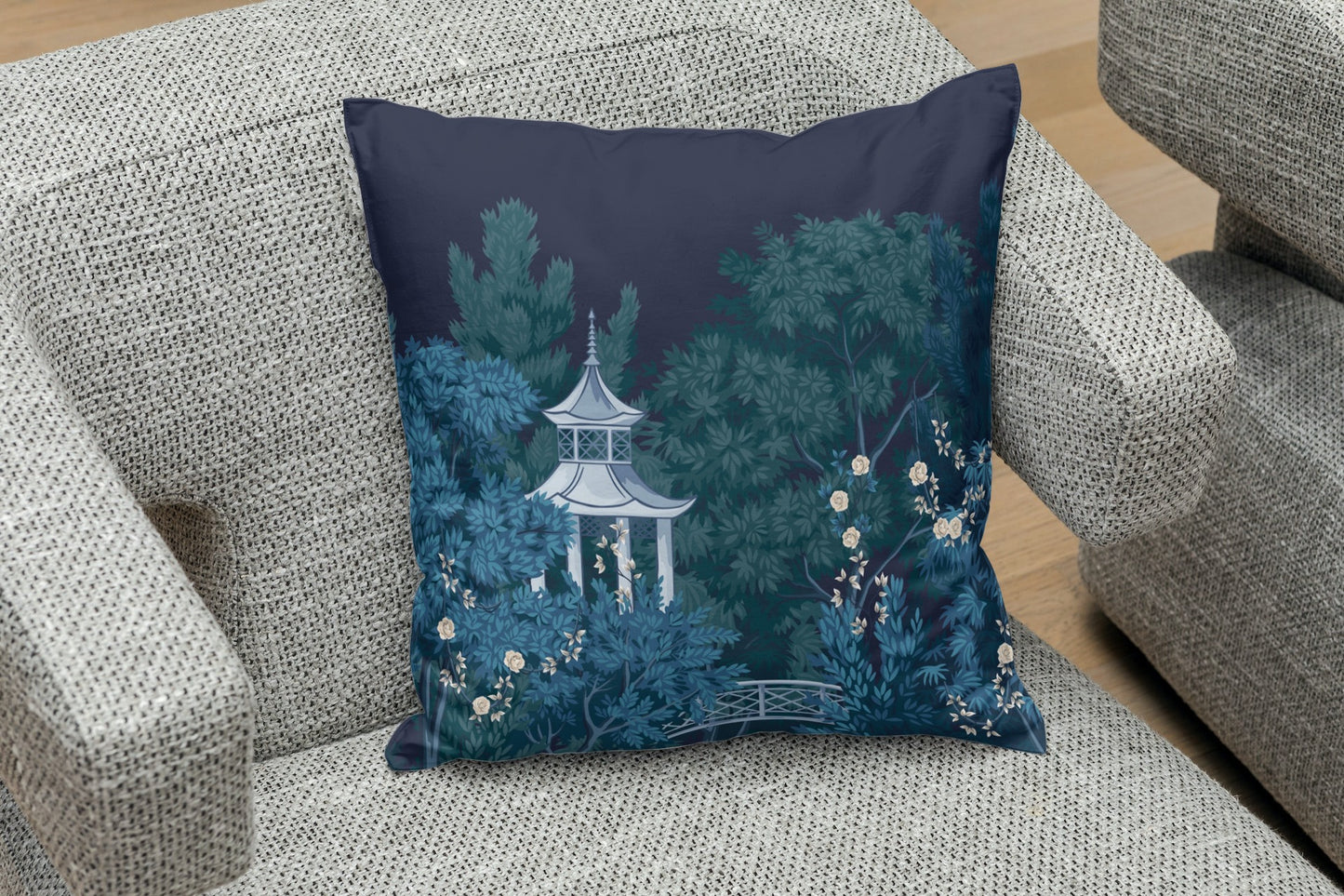 Japanese Pagoda Cotton Pillows Midnight Blue
