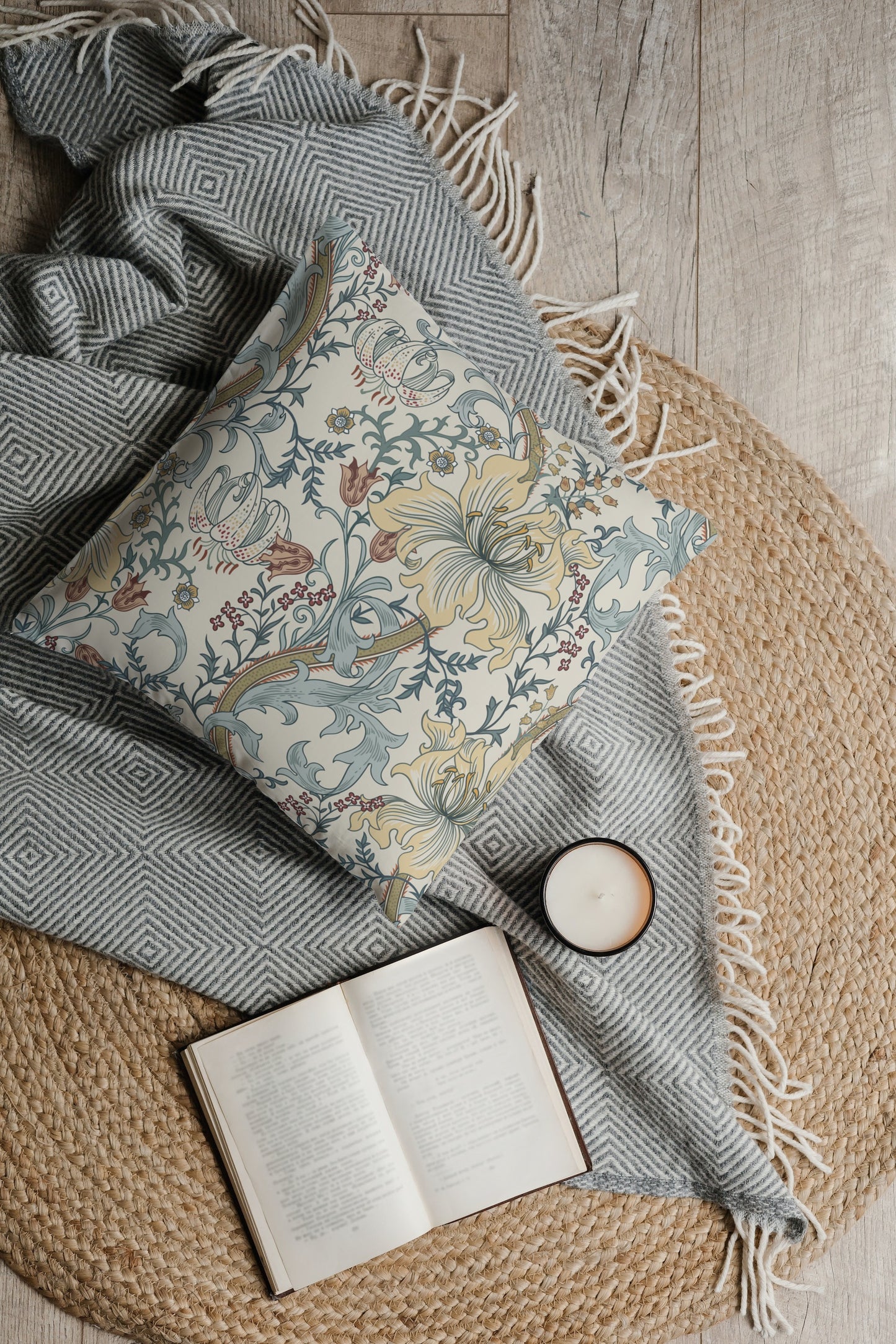 William Morris Cotton Pillows Enchanted Golden Lily Blue